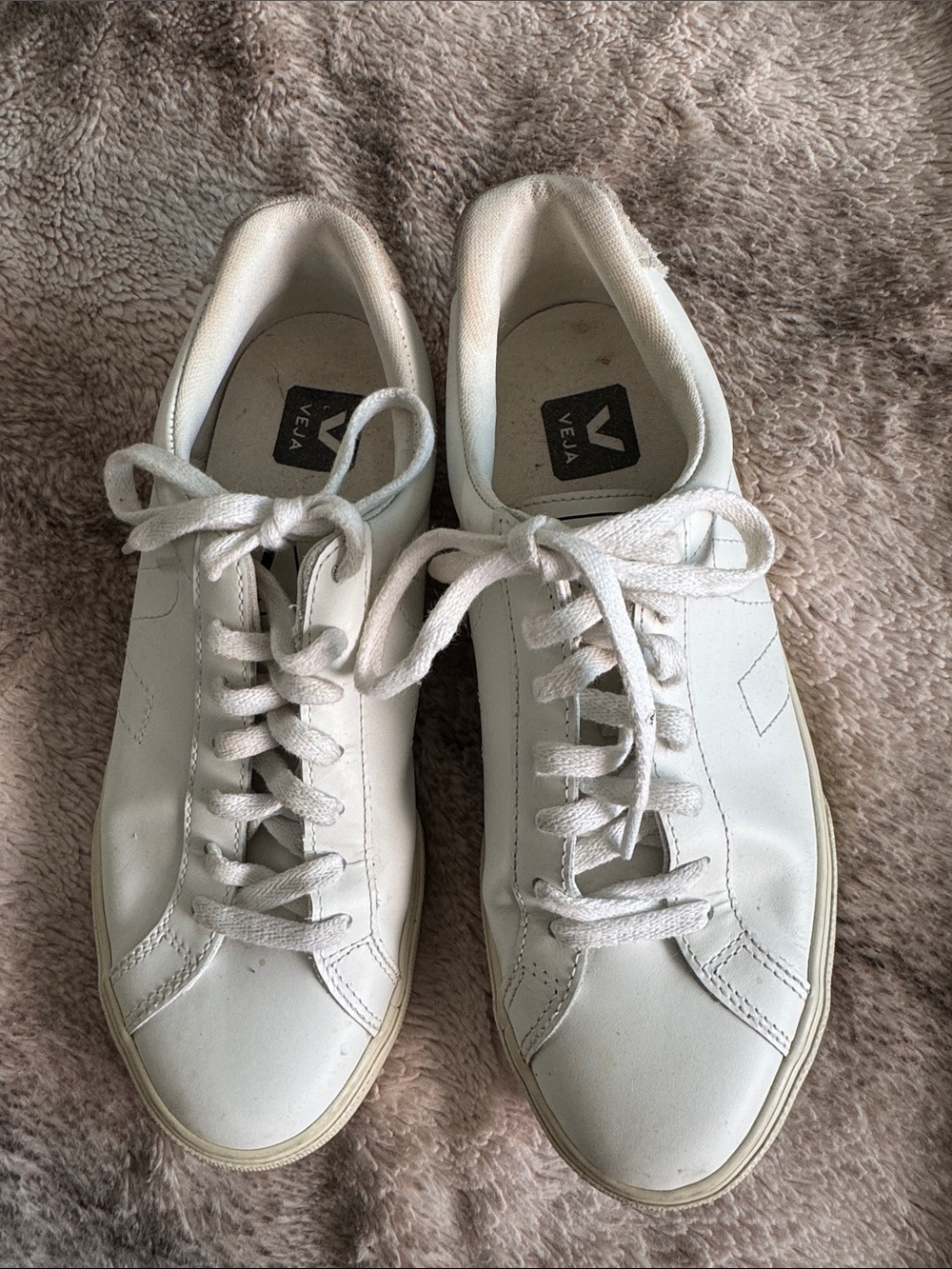 Veja White Leather Sneakers with Off-White Soles
